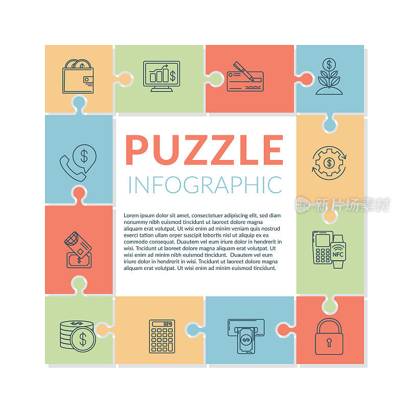 Puzzle Infographic With Thin Line Finance Icons